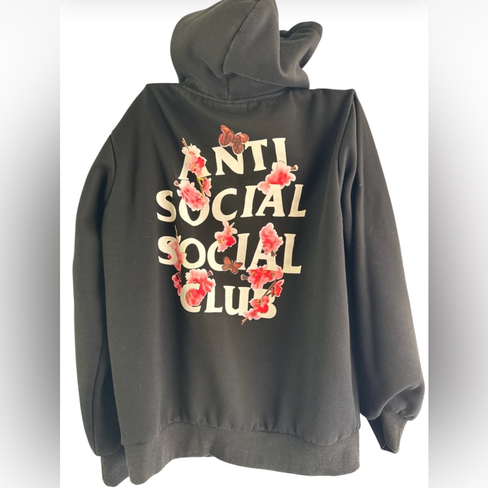 Black anti social social club pullover hoodie cherry blossom/ butterfly - Picture 4 of 5